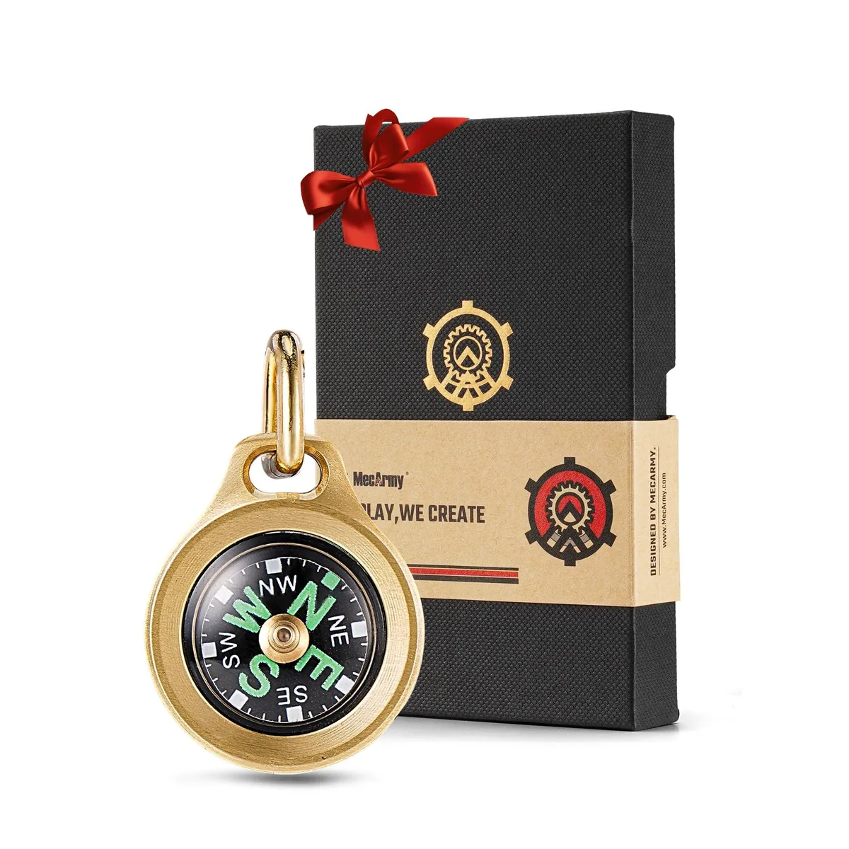 Small brass compass on keychain and necklace, CNC finish, IPX5 waterproof, glow-in-dark
