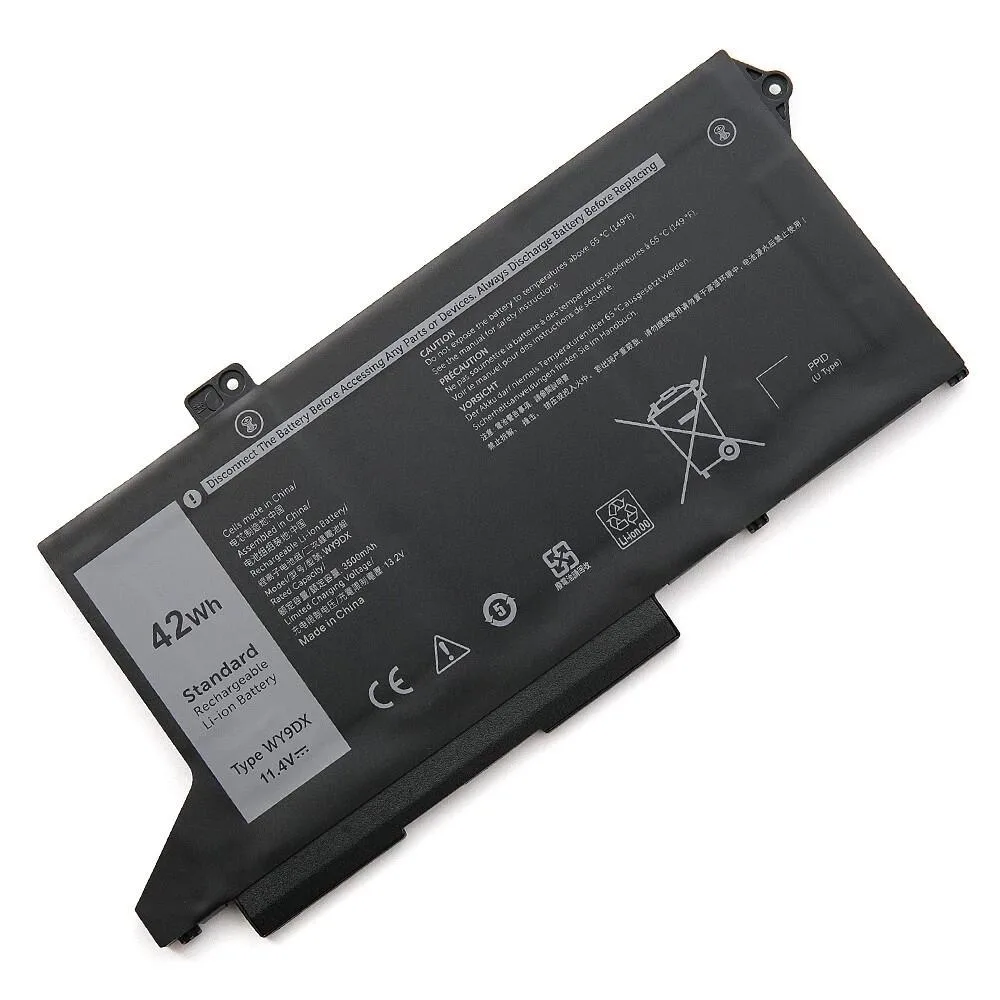 Black rectangular laptop battery with label showing 42Wh 11.4V 3-cell