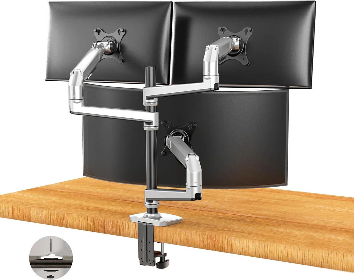 BFKK BFKK Triple Monitor Mount E666 Silver 40" 25 lbs 75/100 VESA — product photo
