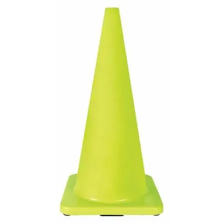 Fluorescent lime PVC traffic cone 28 in tall square base 14 in