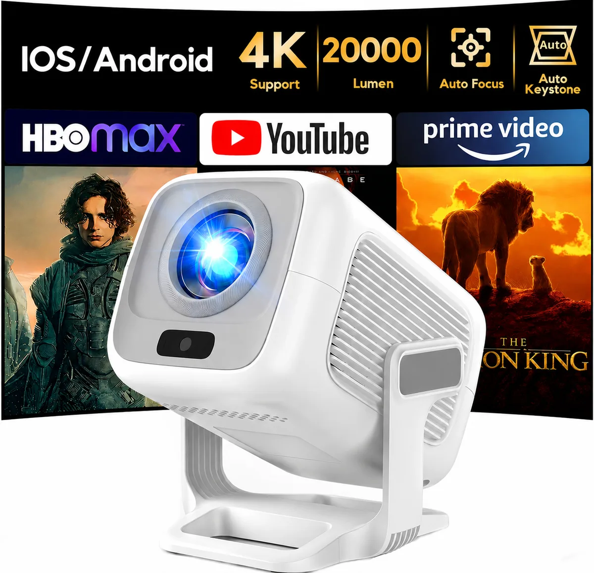 Akiyo Akiyo O4 1080p business projector 20000 lumen 4K HDR10+ WiFi 6 Bluetooth 5.4 — product photo