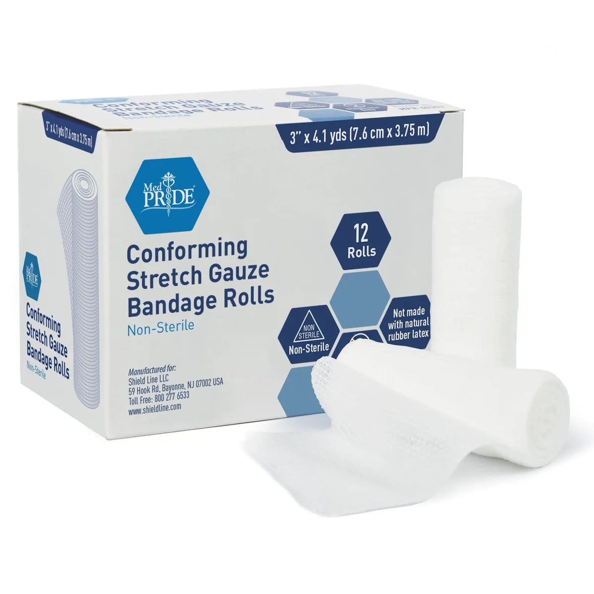  MED PRIDE 60303 Gauze Rolls 12 Count 4.1 yd — product photo