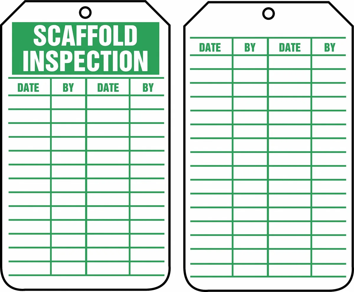 Pack of 25 rectangular plastic scaffold inspection tags with brass grommets