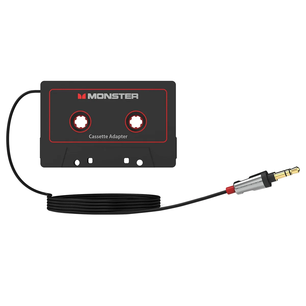 Black cassette-shaped adapter with aux cable, model 129342