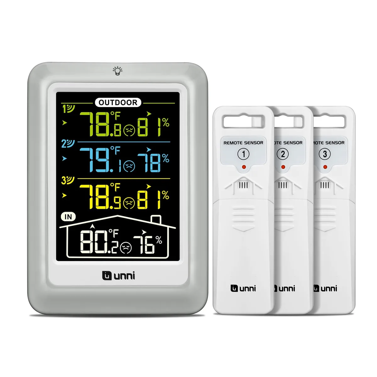 Black rectangular thermometer with 4.5 inch backlit display and wireless sensor