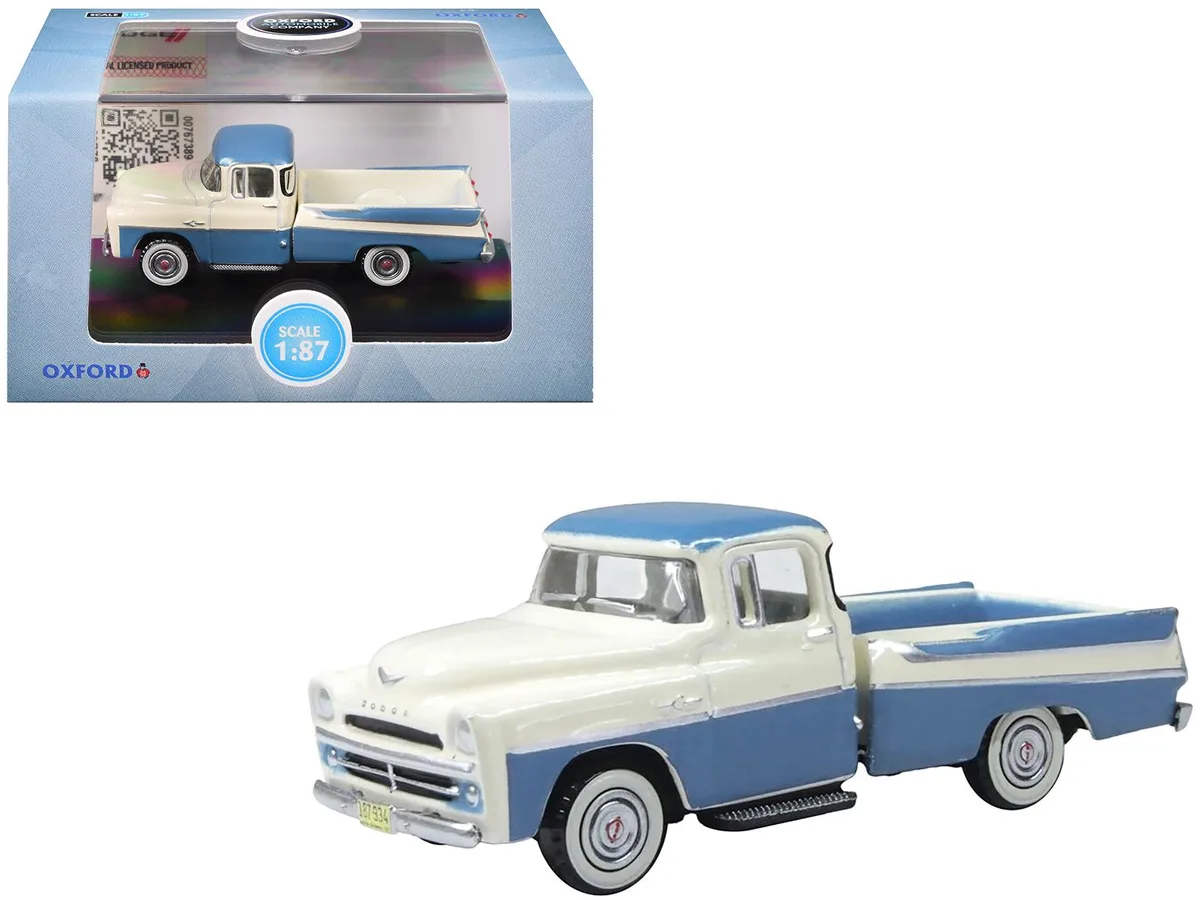 Oxford Diecast Oxford Diecast 1957 Dodge D100 Sweptside Pickup Ice Blue Glacier White 1/87 hobby collectible — product photo