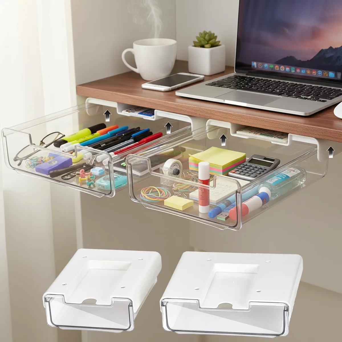 Two clear acrylic slide-out drawers with adhesive strips, 7.88" deep × 9.06" wide × 2.96" high