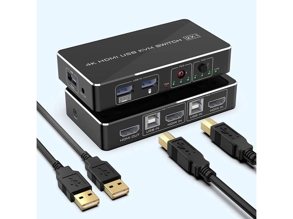 BUCIER BUCIER KVM Switch HDMI 2 Port 4K@30Hz 2 USB 2.0 Hub — product photo