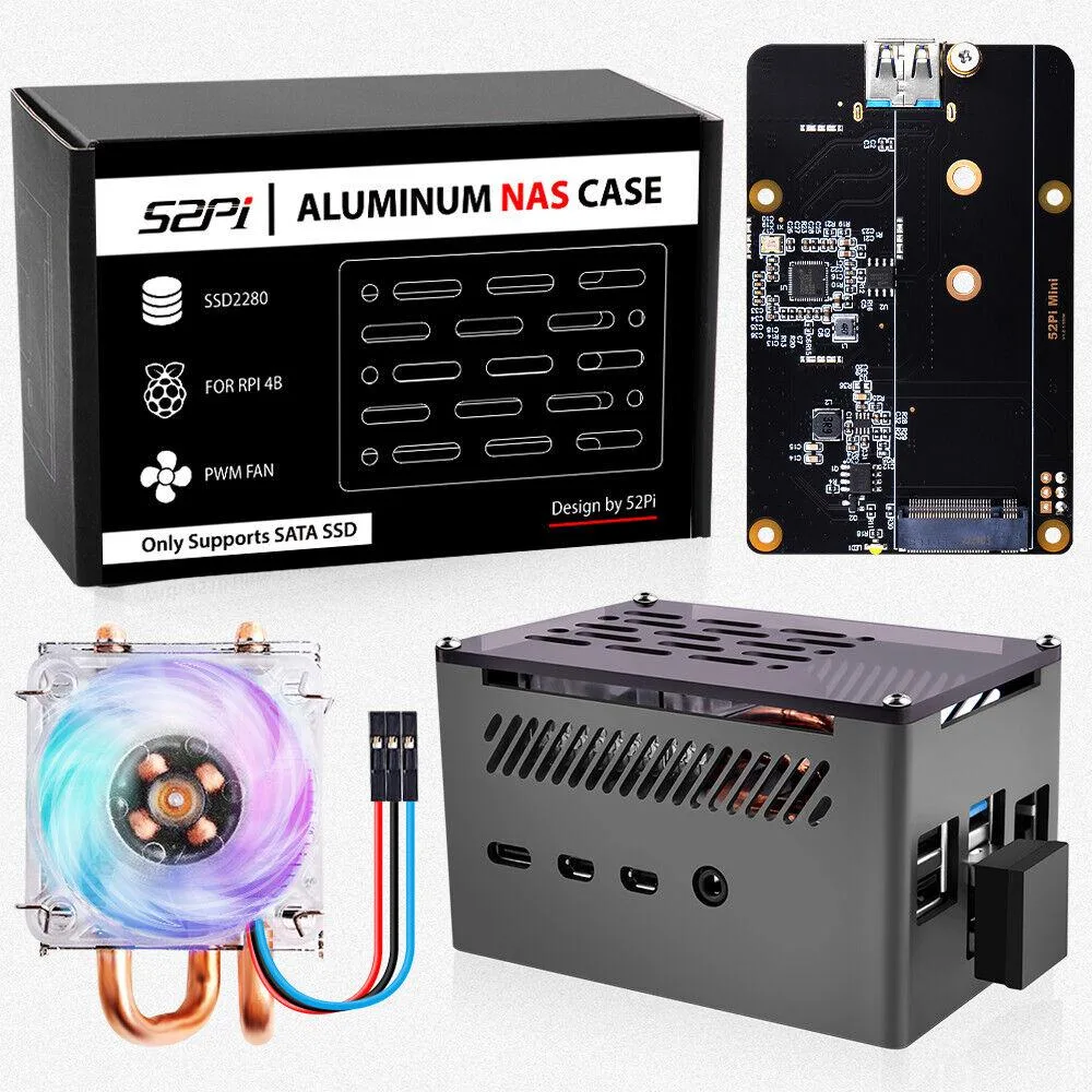 BFKK BFKK Raspberry Pi 4B Aluminum NAS Case with M.2 SATA SSD Adapter and ICE Tower Cooler — product photo