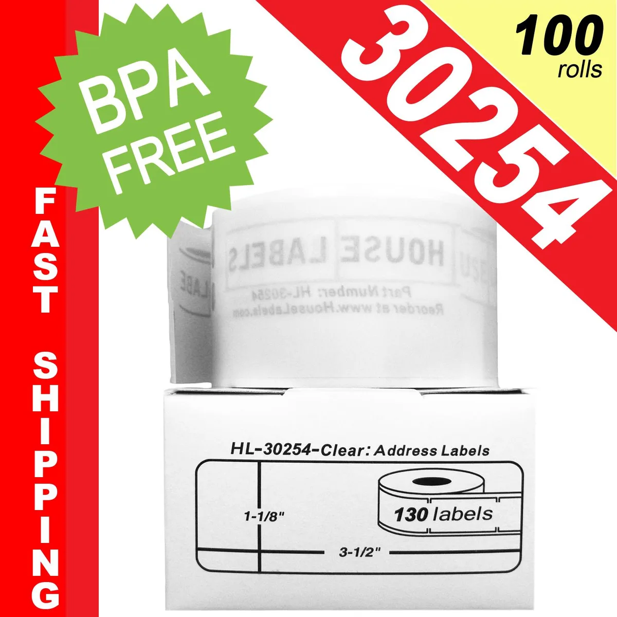 HouseLabels.com HouseLabels.com Clear Address Labels 30254 100 Rolls 130 Labels per Roll — product photo