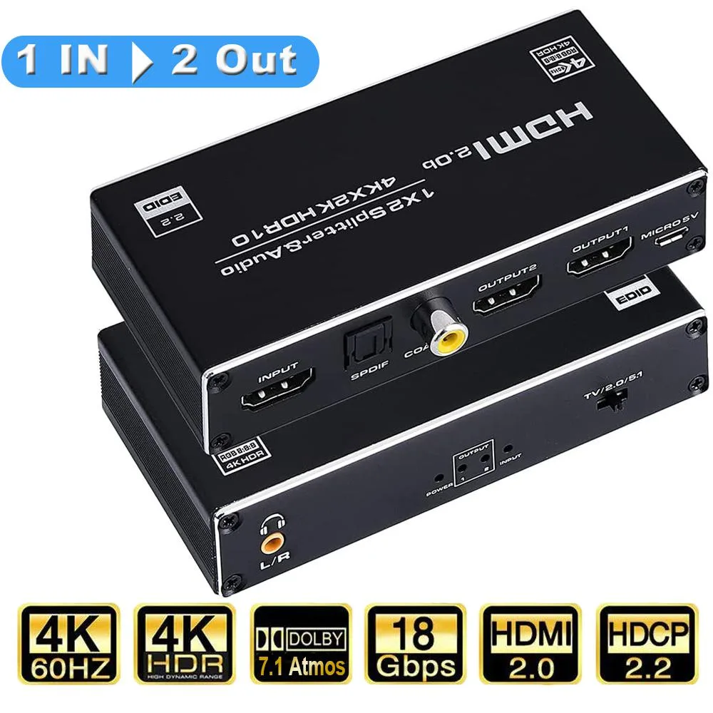 Jansicotek Jansicotek OZF6A HDMI Splitter Audio Extractor 1x2 4K@60Hz 18.5Gbps — product photo