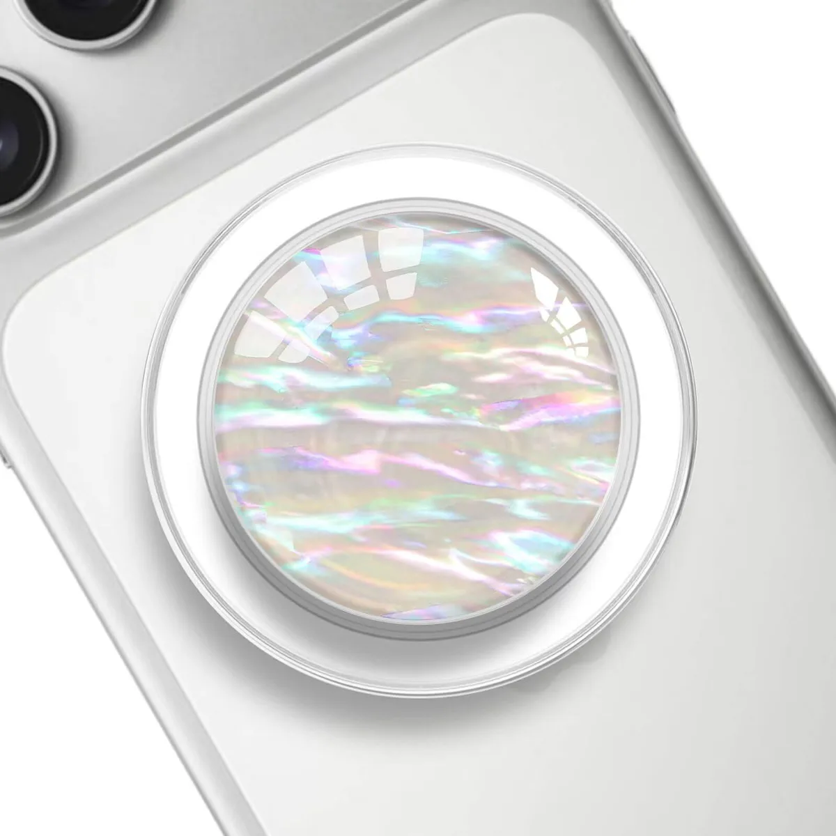 Clear Purple collapsible magnetic ring grip with transparent finish