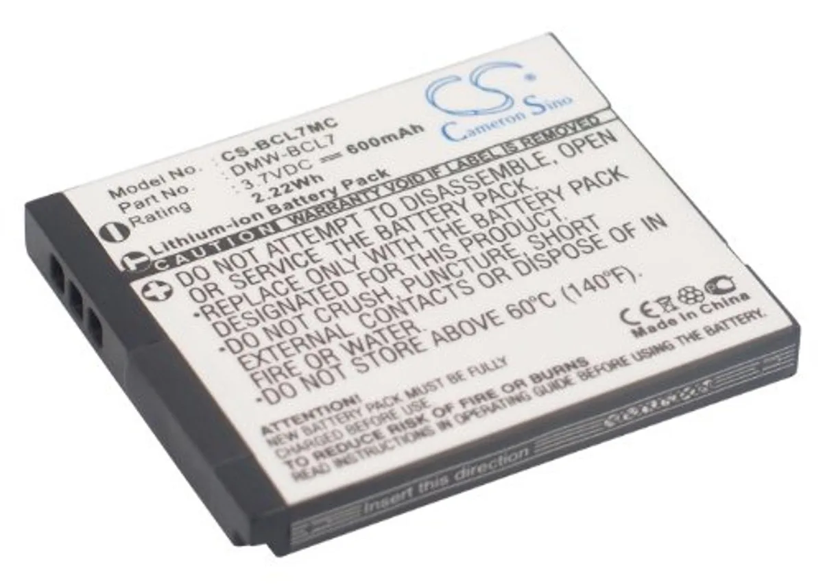 Rectangular black camera battery with gold contacts, 40.80 x 34.30 x 5.20 mm