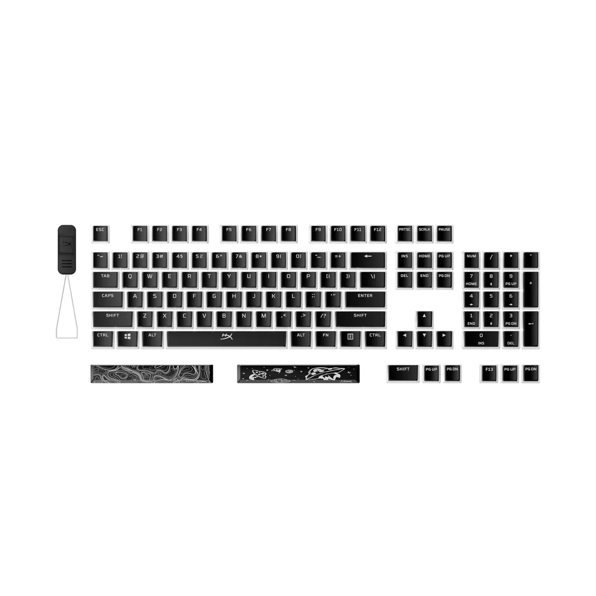 Black PBT pudding keycaps set with dual-layer shine-through design and removal tool
