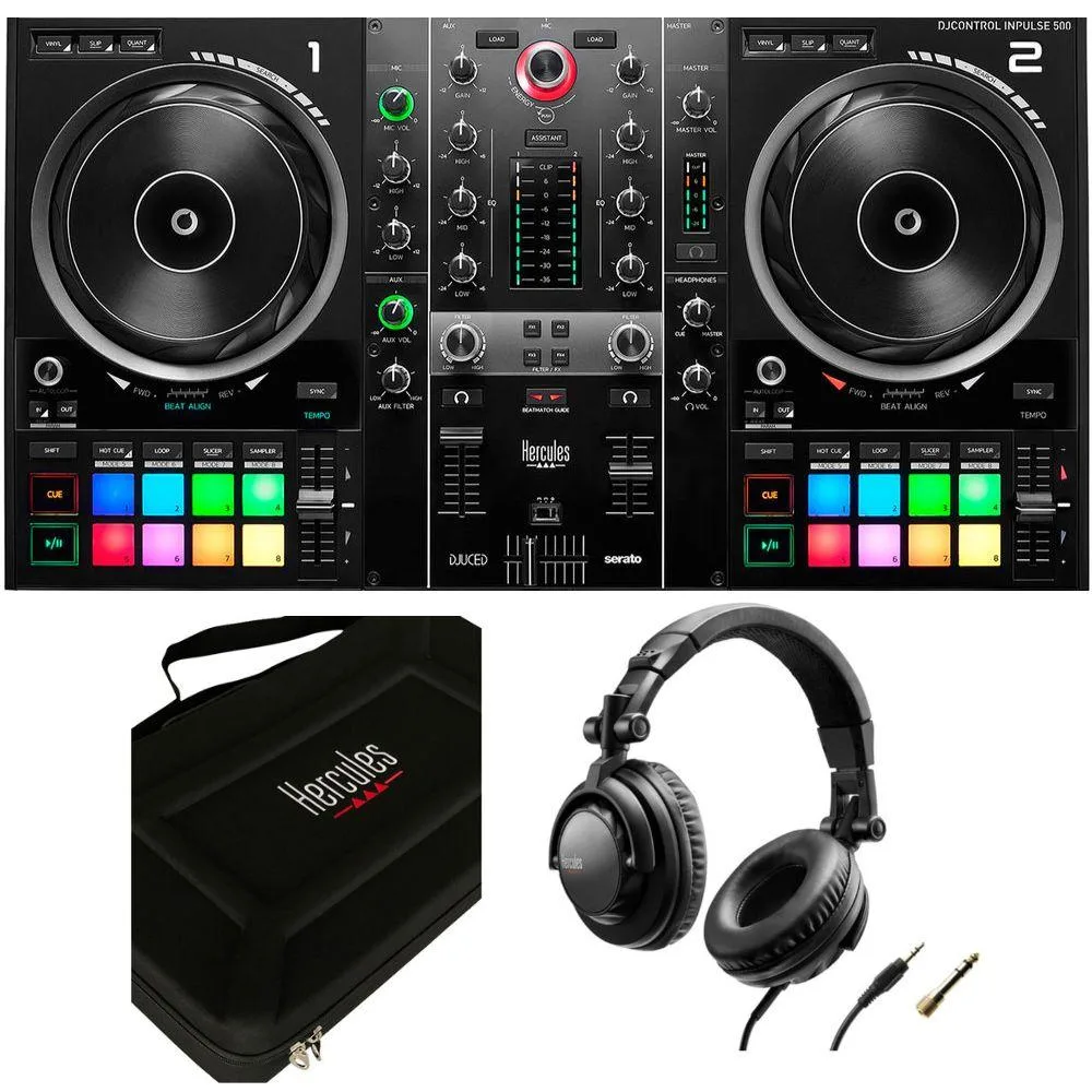 Hercules Hercules DJControl Inpulse 500 DJ Mixer Bundle with Travel Bag and HDP DJ45 Headphones — product photo