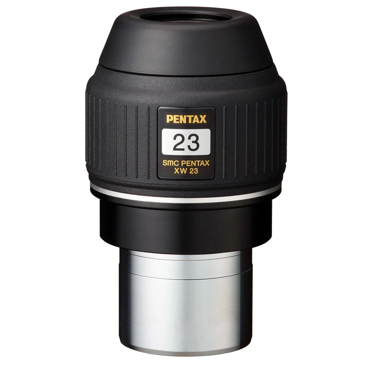 Pentax SMC-XW 23 mm eyepiece, black barrel with rubber grip, chrome accents