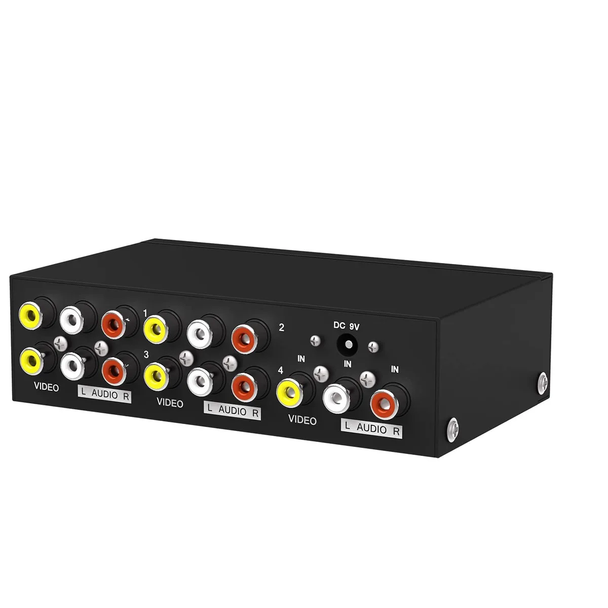 Compact black RCA splitter box with multiple ports