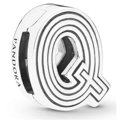 Sterling silver letter Q clip charm with polished and lined sides