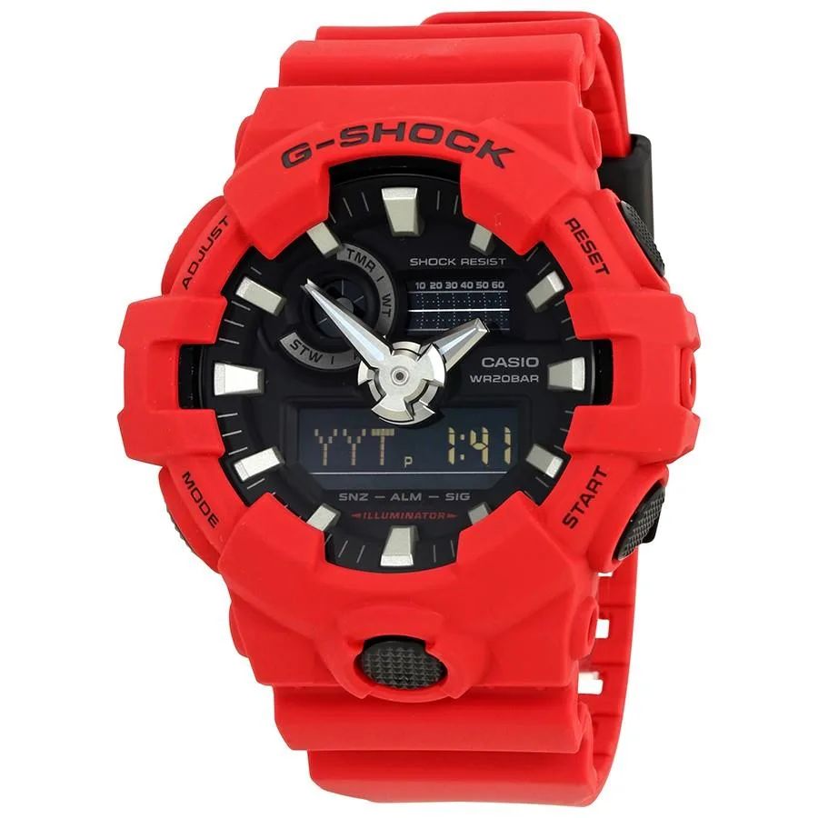Red resin G-Shock watch with black dial and 200 m water resistance