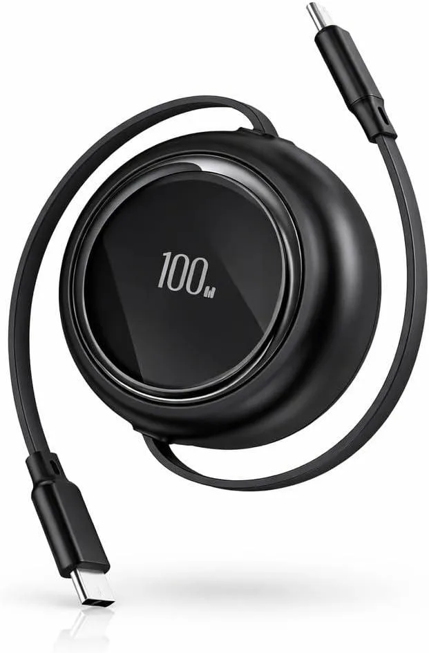 Mobee Mobee Retractable USB-C to USB-C Cable 100W 3.3ft Black — product photo