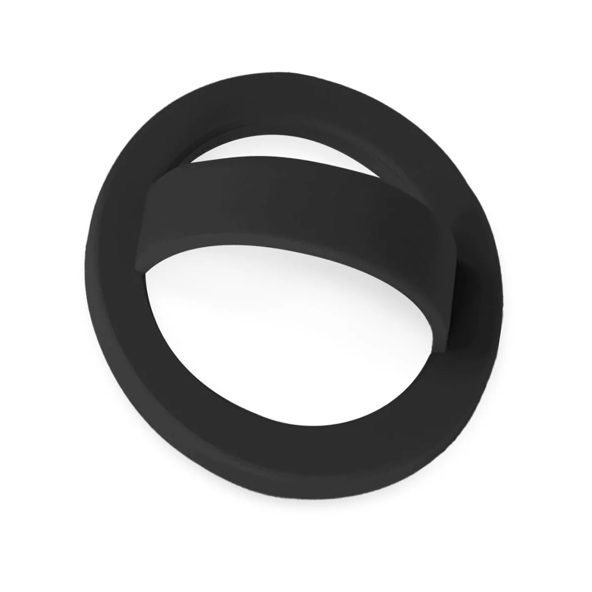 Black silicone magnetic ring grip with metal ring, 360-degree rotatable loop, 1.905 x 9.398 x 11.4046 cm, 0.018 kg