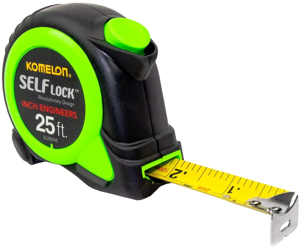Yellow self-locking tape measure with rubberised case and nylon-coated blade