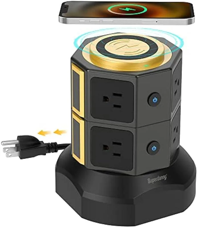 TAURKENAM TAURKENAM power adapter tower 15W wireless 8 AC 4 USB 1050J 6.5ft — product photo