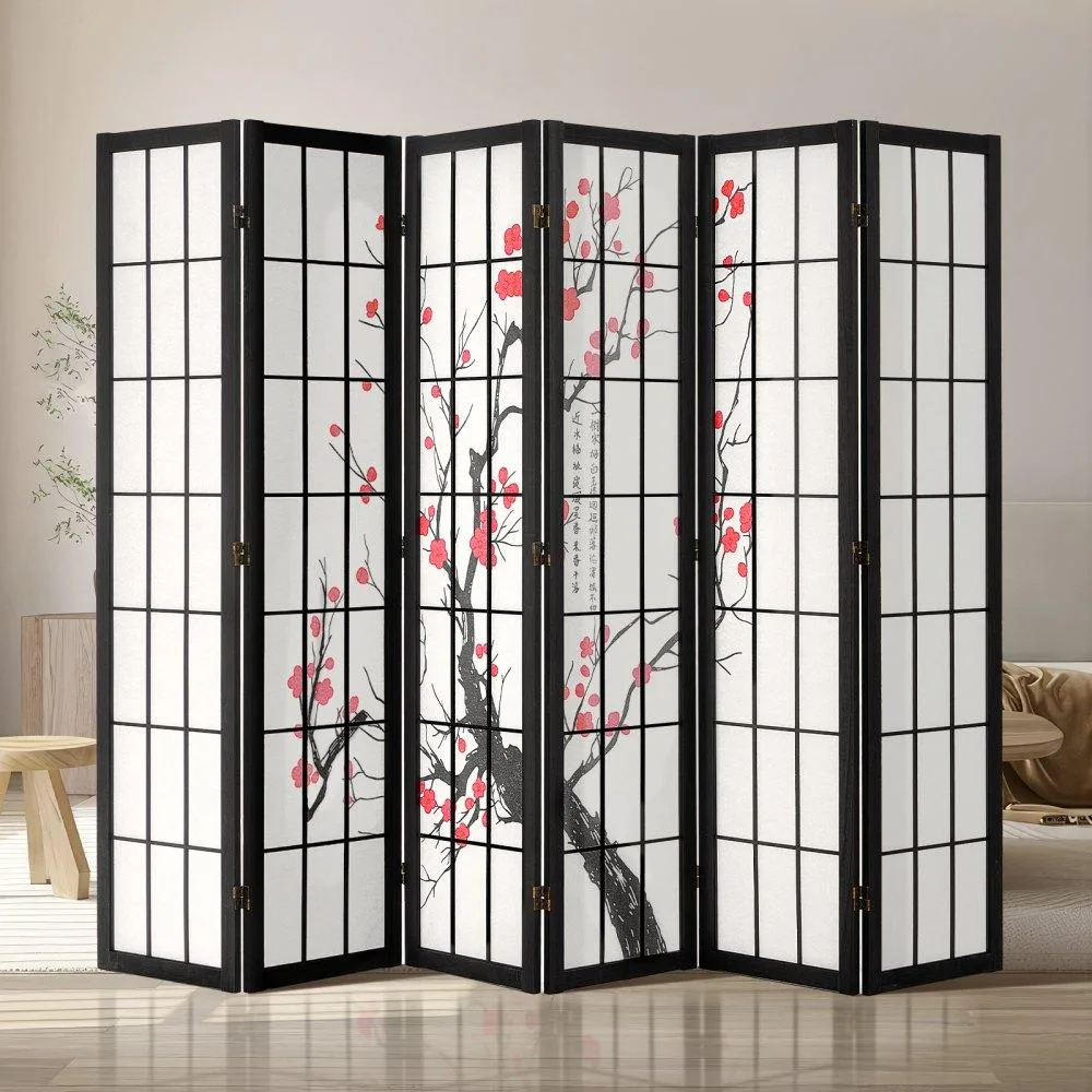 VEVOR VEVOR 6 Panel Japanese Room Divider Screen 95.3 in Black Cherry Blossom — product photo