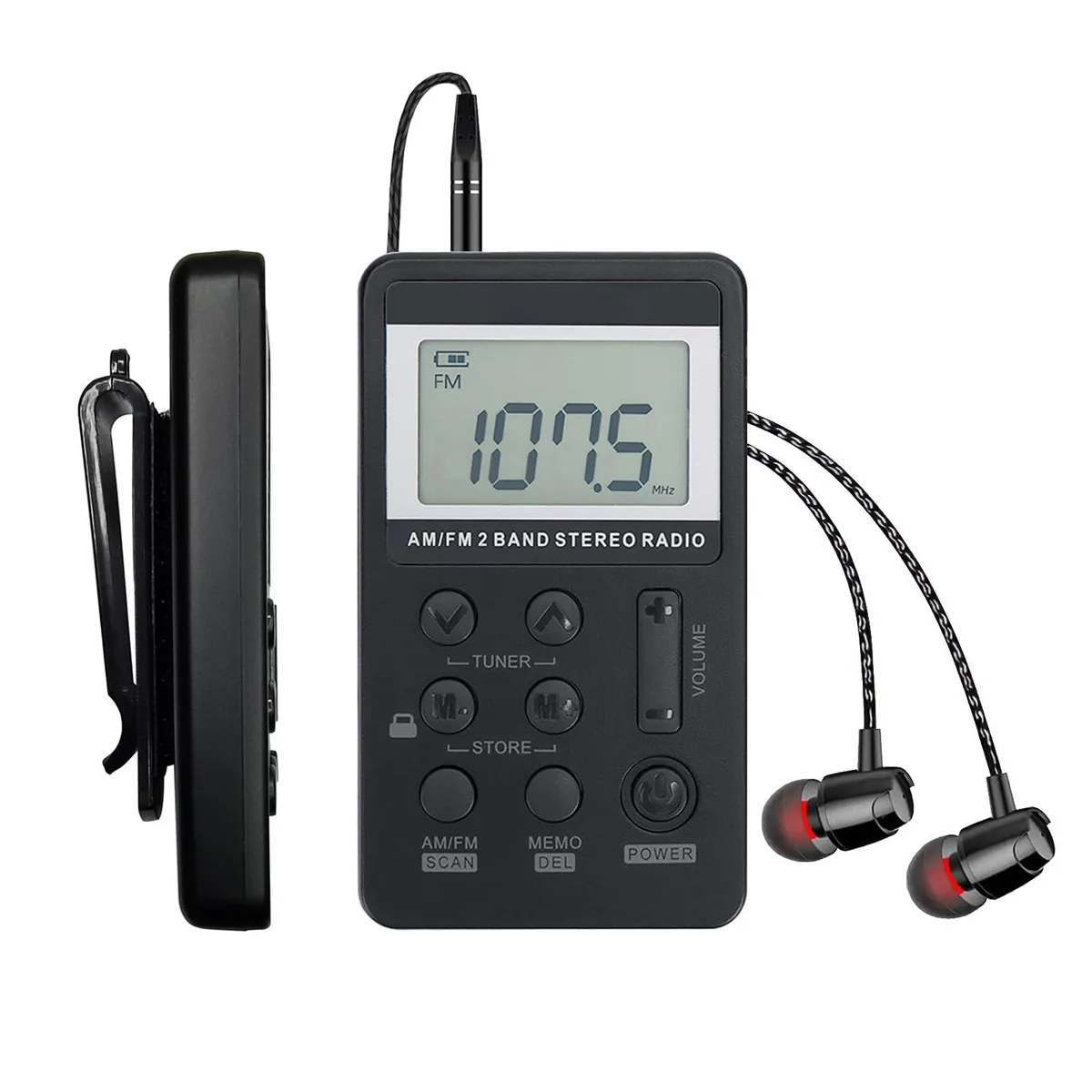  SWDSTP SWD-767 AM/FM Pocket Radio 3.3×1.85×.5 in 44 g 500 mAh — product photo