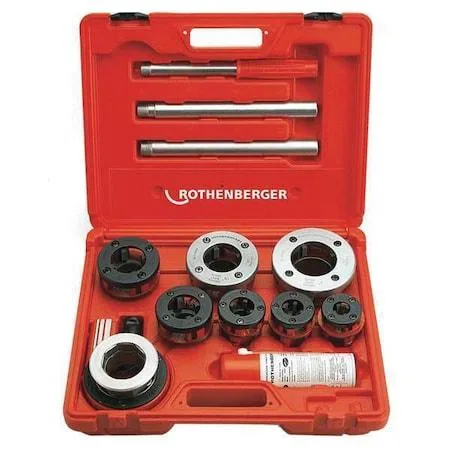 Silver manual ratchet pipe threader with die heads and offset lever