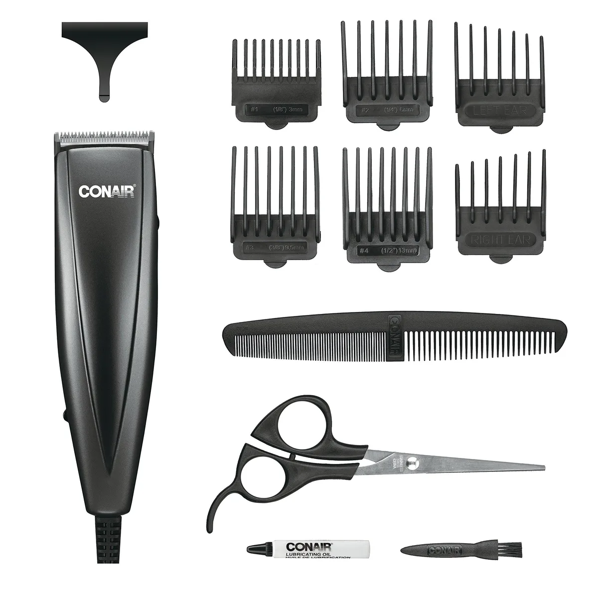 Black Conair HC180L hair clipper kit with 12 accessories