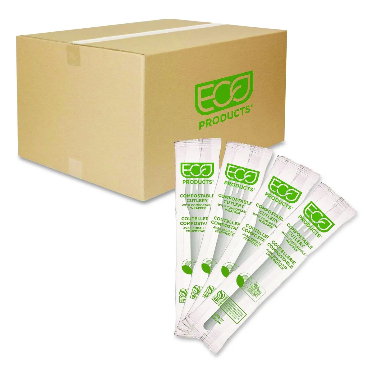 White compostable fork made from PLA, carton of 1000