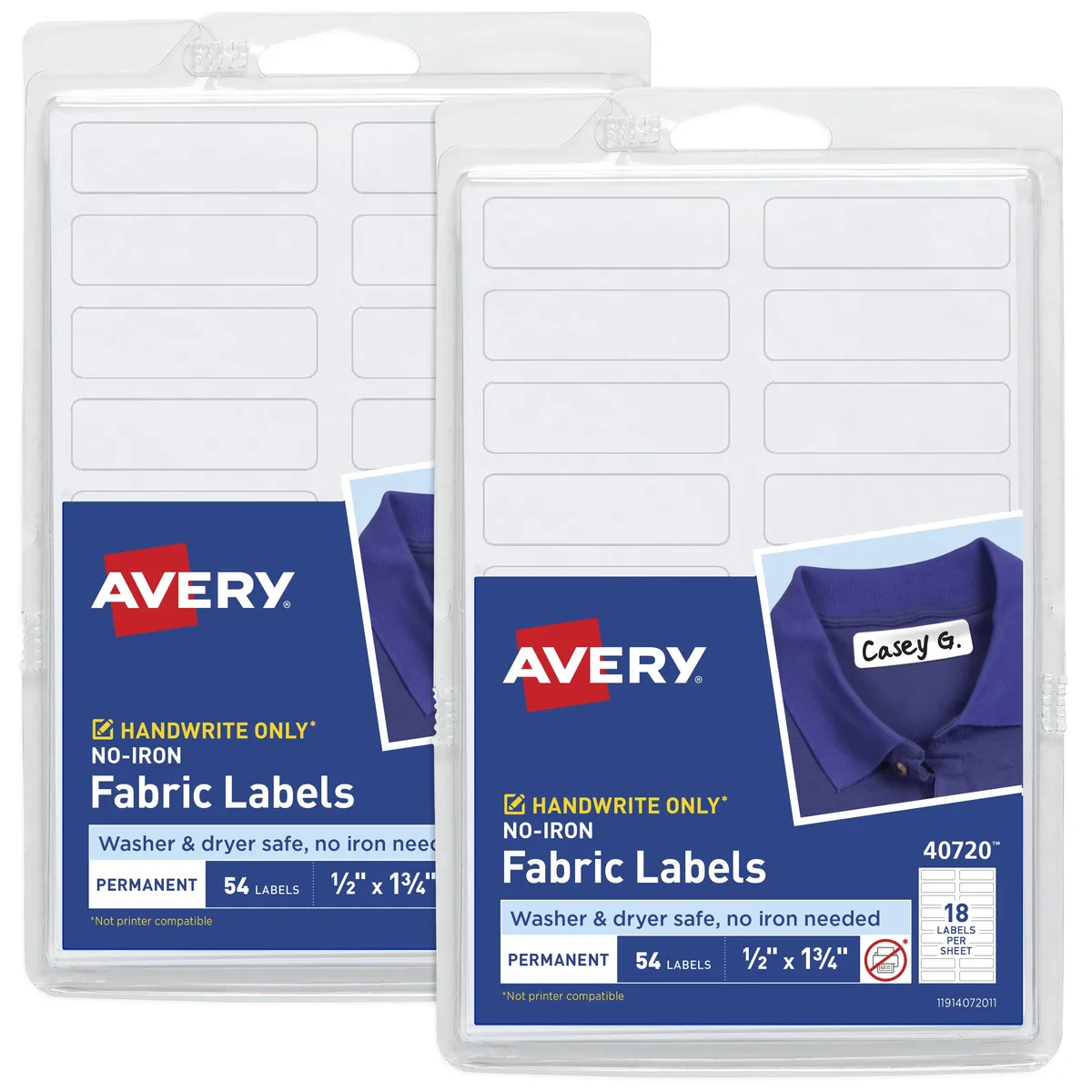 Avery Avery No-Iron Fabric Labels 40720 108ct 2-Pack — product photo