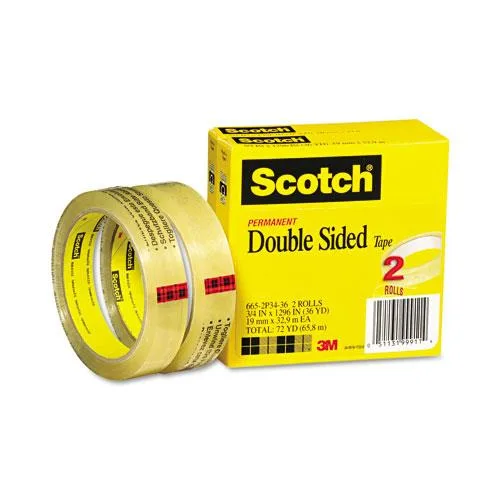 3M 3M 6652P3436 Scotch Double-Sided Tape 3/4" x 1296" 3" Core Transparent 2/Pack — product photo