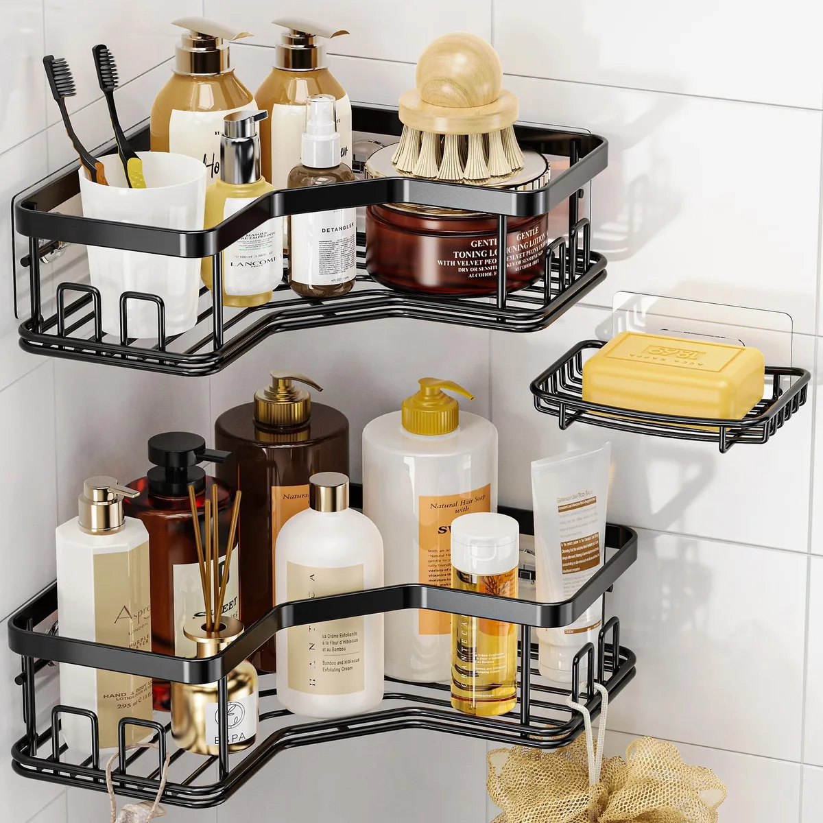  MAXIFFE 3 Pack Corner Shower Caddy Black — product photo
