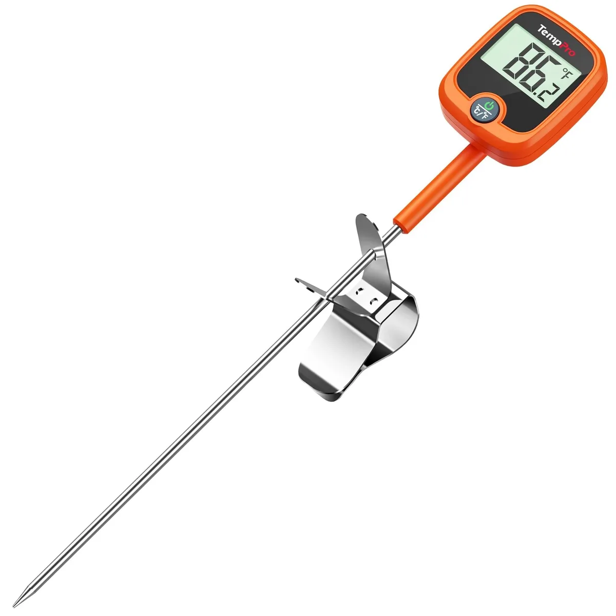 TempDip 1 Sec Candy Thermometer Orange 10" Probe ±.9°F -58 to 572°F 1.5" 90° LCD IPX5 — product photo