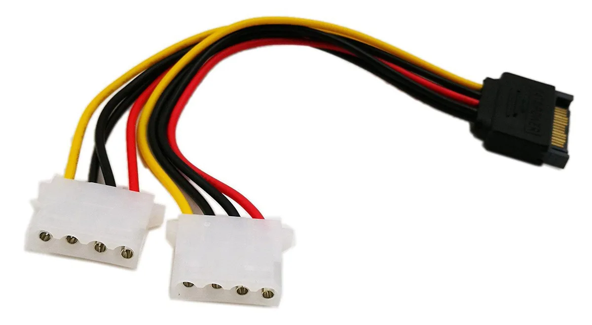 Vszerda Vszerda SATA 15-Pin Male to Dual 4-Pin Molex LP4 Female Power Y-Adapter Cable 6 Inch — product photo