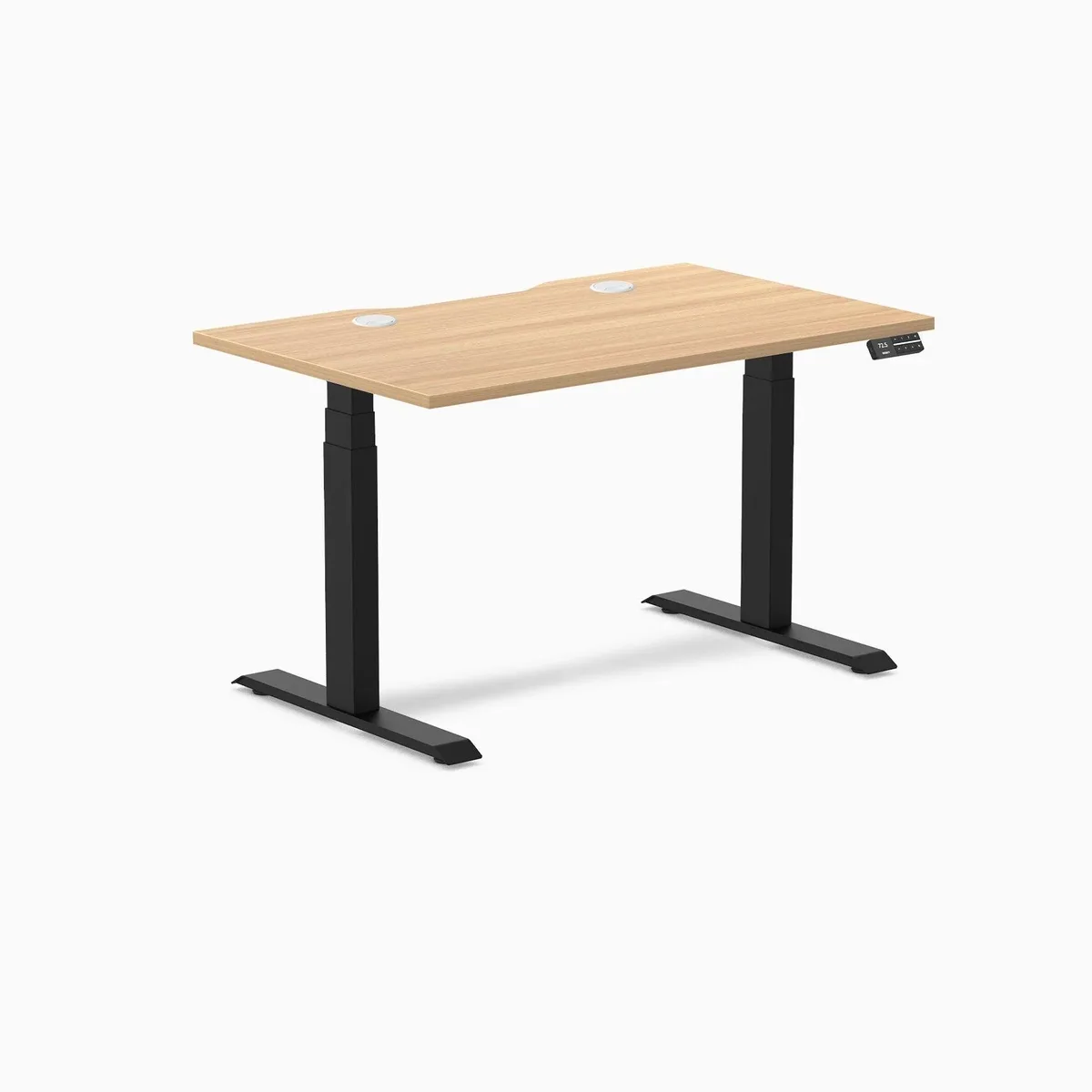 Desky Desky Dual Scalloped Laminate Sit Stand Desk Sublime Teak 47.2 x 29.5 in Matte Black — product photo