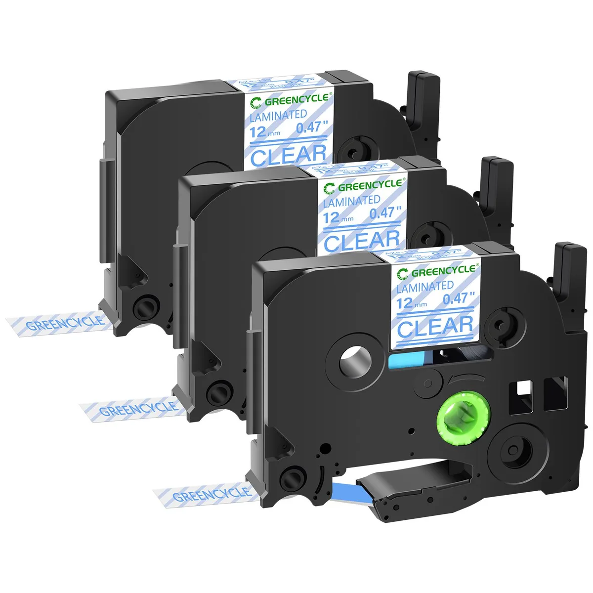 GREENCYCLE GREENCYCLE TZe-133 12mm Blue on Clear Laminated Tape 3 Pack — product photo