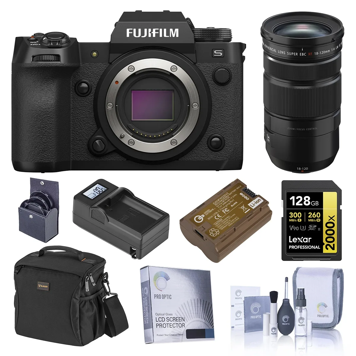 FUJIFILM FUJIFILM X-H2S with XF 18-120mm f/4 LM PZ WR Lens, Black, Bundle compact mirrorless camera — product photo
