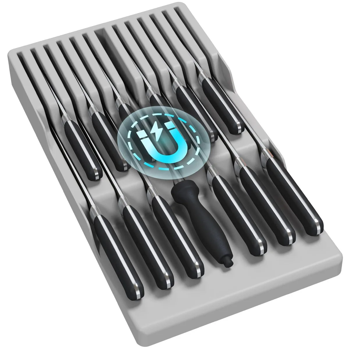  Magnetic Drawer Knife Organizer 12 Knives 1 Steel Large Gray — product photo