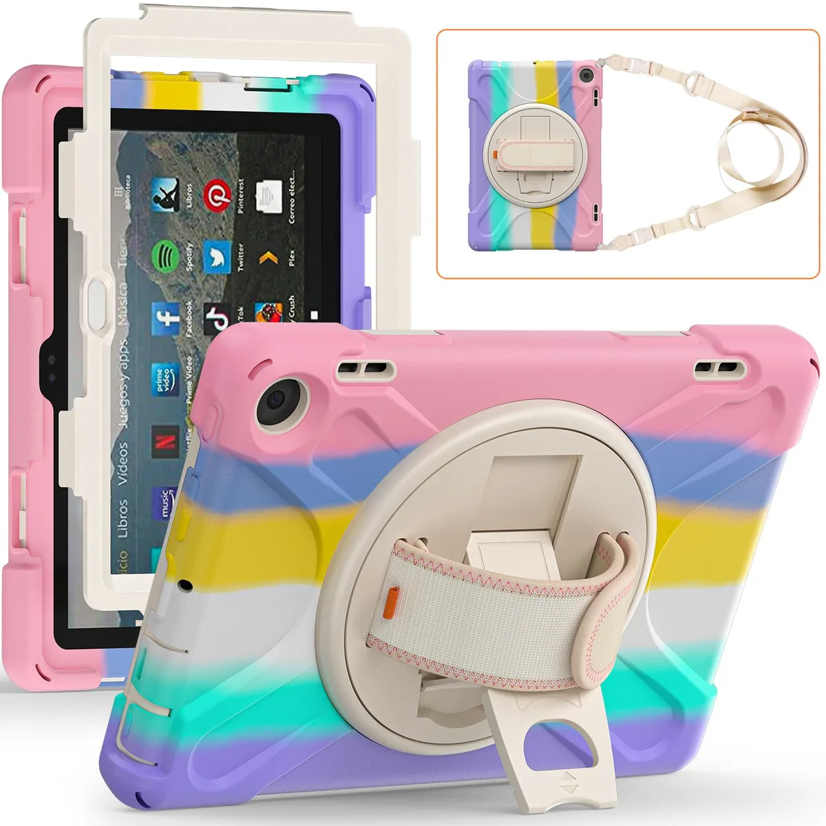 Werleo Werleo laptop case Pink 12th Gen 2022 8.0 inch 360 kickstand hand shoulder strap — product photo
