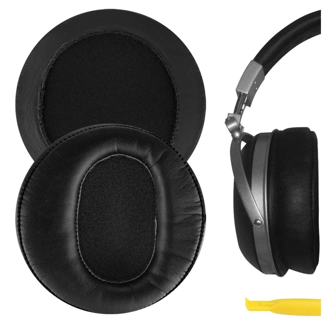 Geekria Geekria Protein Leather Ear Pads for Denon AH-D2000/5000/5200/7000/7200/9200 (Black) 2 in 1 accessory — product photo