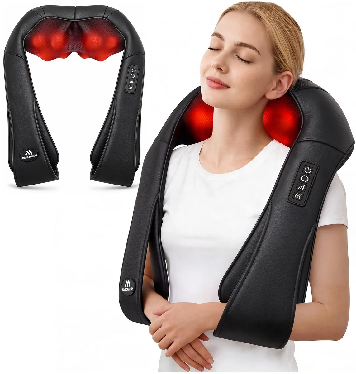 Black leather U-shaped massage mat with 16 nodes, 21 by 14.8 by 6 inches, 3.2 lb