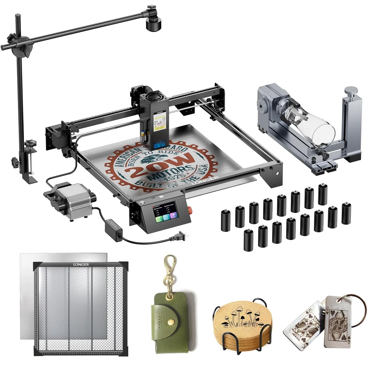 LONGER LONGER RAY5 20W Laser Engraver Kit 440mm Honeycomb Air Assist Rotary Camera 16 Risers — product photo