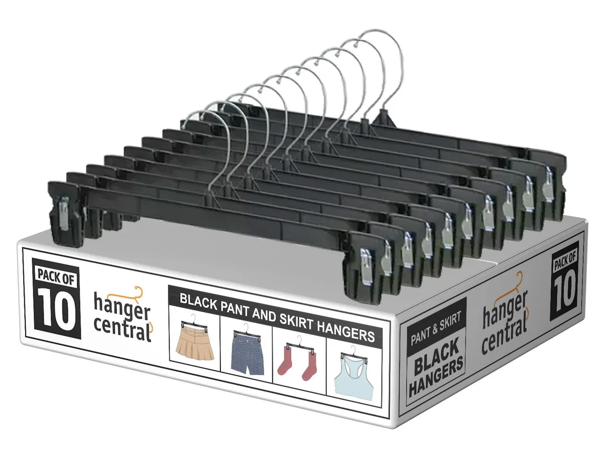 None Continuous None Continuous Hanger Central 10 Pack Black Plastic Pants Hangers with Clips 12 inch — product photo