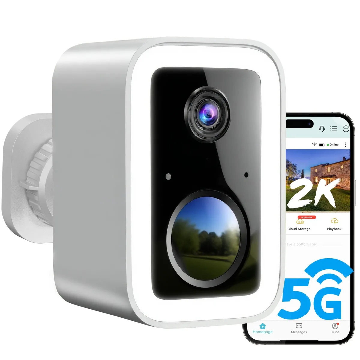 AVerMedia CB554 wireless outdoor camera, rectangular white body, integrated spotlight, mounting bracket visible