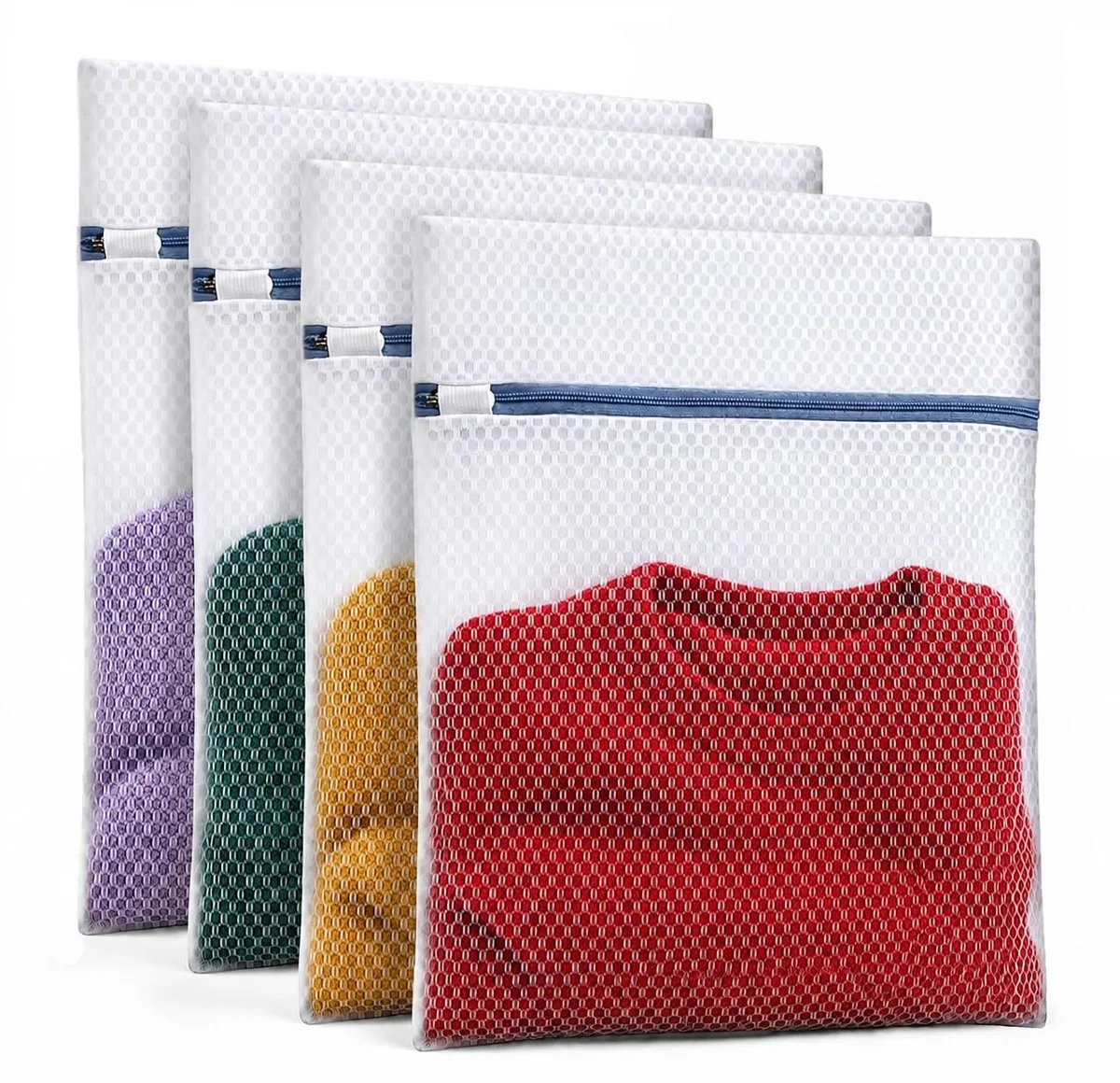 Beige cotton mesh laundry bag with zipper, 11.4 by 15.5 inches