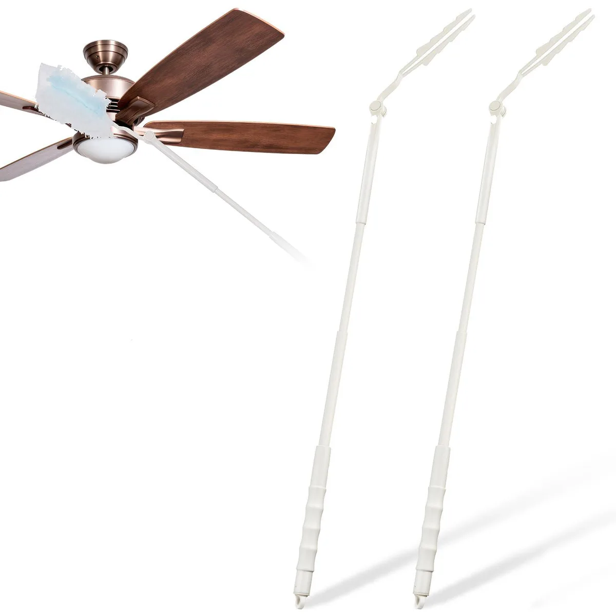 Two white extendable duster handles, 3 ft, 270° rotating heads