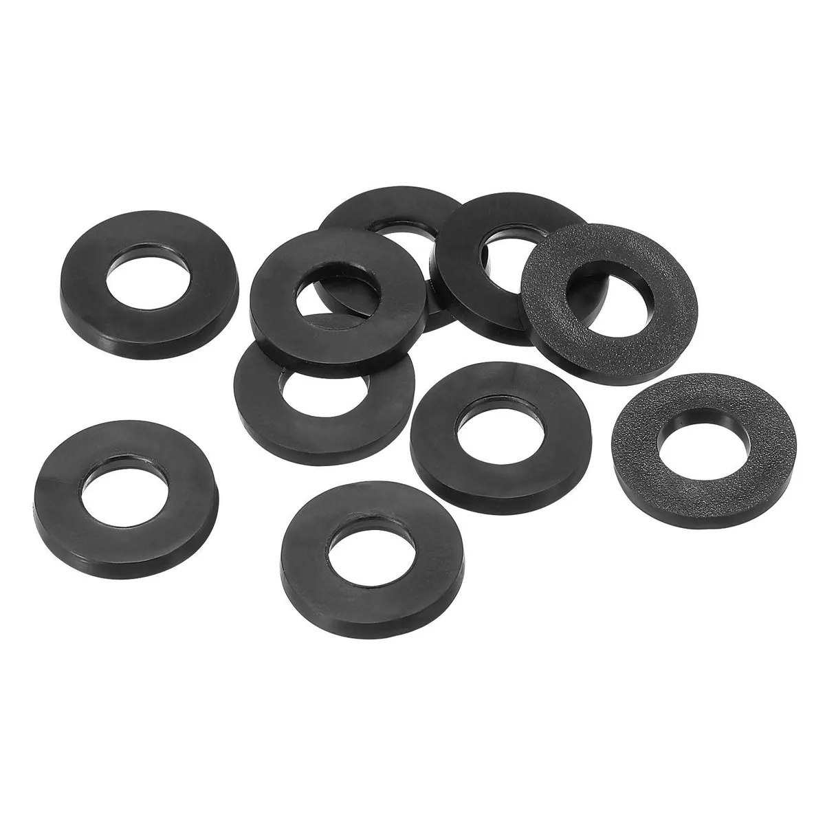 Ten black rubber flat washers 8mm ID 16mm OD 2.2mm thick